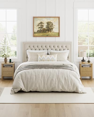 Fluted Nightstand, Farmhouse Night Stand with 2 Drawers, Mid Century Modern Side Accent Table,Bedside End Table for Bedroom, Living Room, Yellow Oak - color: Oak, size: 2 Drawers