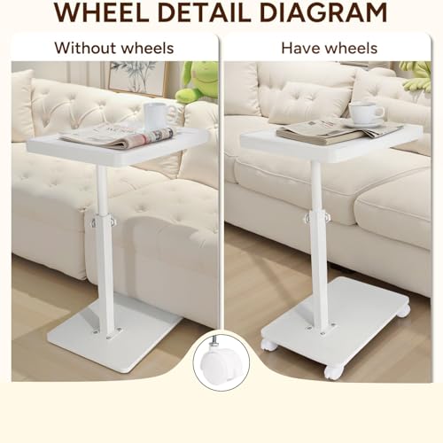 Narrow C Shaped End Tables Living Room, 360° Swivel Adjustable Height Small Side Table, Modern Side Table for Couch Bedroom (White) - color: White