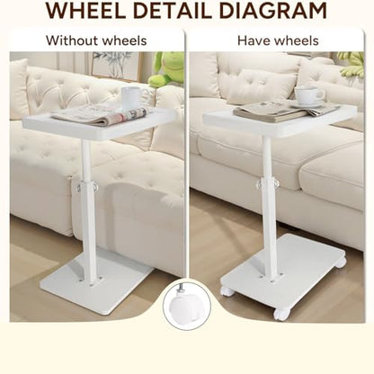 Narrow C Shaped End Tables Living Room, 360° Swivel Adjustable Height Small Side Table, Modern Side Table for Couch Bedroom (White) - color: White