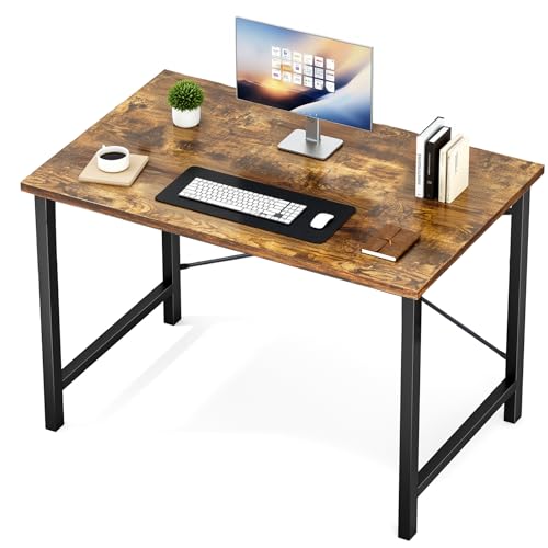 Sweetcrispy 40-Inch Small Computer Desk for Bedroom, Brown | Gaming Writing Work and Study Desk for Home Office, Sturdy Metal Frame and Compact Modern Design with X-Shaped - color: Rustic Brown, size: 40-Inch