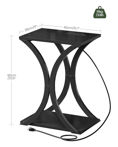 CHOEZON Black End Table with Charging Station, 2-Tier Narrow Side Table, Nightstand with Storage Shelf, for Small Spaces, for Living Room, Bedroom, Black TBZ20UBB - color: Black