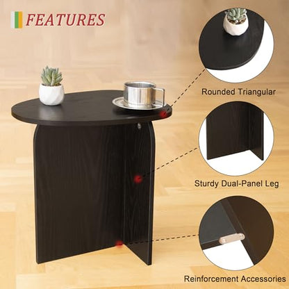 AWASEN Black Side Table, Small Triangle End Table Living Room, Black | Modern Accent Table with Unique Tabletop, Mini Bedside Table for Small Spaces - color: Black
