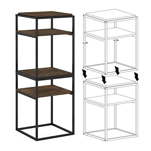 Furinno Simplistic End Side Night Stand/Bedside Table with Stainless Steel Tubes, Stackable Metal Frame, Columbia Walnut - color: Columbia Walnut, style: Stackable Metal Frame
