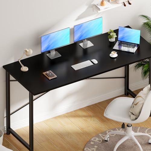 OLIXIS Home Office Computer Desk, Small Office 47-inch Writing and Study Desk, Bedroom Table with Metal Frame and Wooden Top, Compact Modern Study Table for Home Use, Black - color: Black, size: 47-In