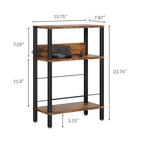 DGSANDGO Narrow Side Table (Rustic Brown) - Nightstand with Charging Station (2 USB + 1 AC Outlet), 3-Tier End Table for Balcony/Kid's Room/Bedroom - color: Rustic Brown, size: Drawer Wide-24.4"H 1 PC