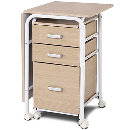 Tangkula Folding Computer Desk with 3 Drawers, Mobile Home Office Desk, Portable Laptop Desk Writing Table, Space Saving Compact Desk for Small Spaces, Dorm, Apartment - color: Beige
