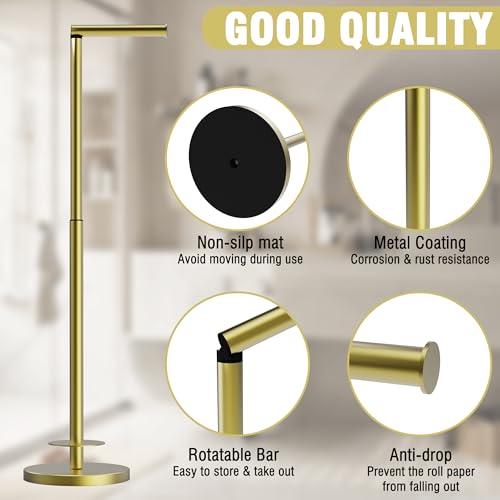 Toilet Paper Holder Stand 1 pc, Height Adjustable, Reserve Tissue for 6 Spare Rolls, Bathroom Storage, Rustproof with SUS304 Stainless Steel (Gold) - color: Gold