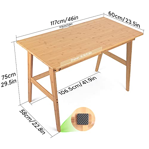 Nnewvante Writing Computer Desk 46" Bamboo Home Office Table with 2 Drawers, Modern Furniture Simple Study Makeup Workstation - size: 46''-Bamboo