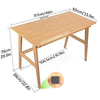 Nnewvante Writing Computer Desk 46" Bamboo Home Office Table with 2 Drawers, Modern Furniture Simple Study Makeup Workstation - size: 46''-Bamboo