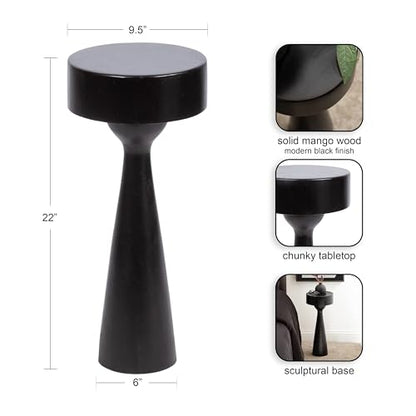 Kate and Laurel Solbrett Modern Sophisticated Round Drink Table; 10 x 10 x 22; Black; Contemporary Sculptural Bedroom Nightstand with Unique Pedestal Table Design for Use as Indoor Plant Stand - color: Black