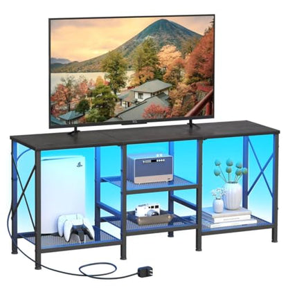 JARHETUN TV Stand with LED Lights for 55 Inch TV, Entertainment Center with 3-Tier Open Shelves, TV Console Table for Living Room, Bedroom, Black - color: Black With Led Light
