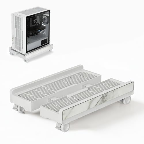 Heavy-Duty Adjustable Mobile CPU Stand with Locking Wheels,PC Tower Floor Cart,Ventilated Rolling Computer Holder Fits Most Gaming&Office Towers, Under Desk PC Riser with Caster Wheels (Marble Pattern) - color: Marble Pattern