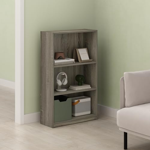 Frei Bookcases, Bookshelf, 40 Inch Tall 3 Tier Display Bookcase, with Adjustable Shelves, for Home Office, Living Room, Olive Oak - color: Olive Oak, size: 9.5 (D) x 24.5 (W) x 40.3 (H) inches