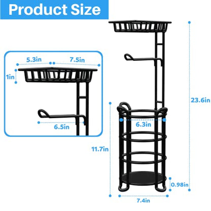 Toilet Paper Holder Stand with Shelf, Free Standing Tissue Roll Storage Rack with Dispenser for Bathroom, Black - color: Black