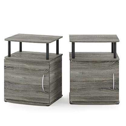 Furinno JAYA End Side Sofa Table/Nightstand with Door, 2-Pack, PVC Tubes, French Oak Grey/Black - color: French Oak/Black, size: 2-Pack