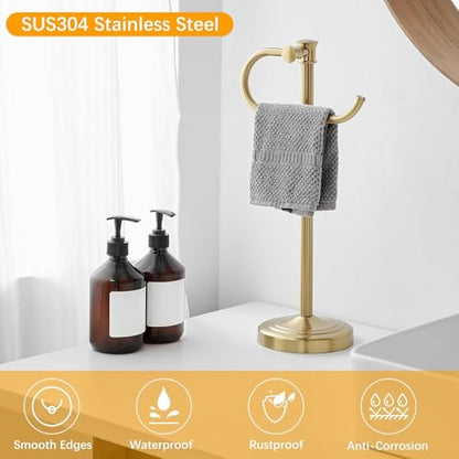 Stand Hand Towel Holder, Countertop Towel Bar, Brushed Gold | 17 Inch Bathroom Towel Hanger, Freestanding Vanity Counter Top Towel Holder, Towel Ring Hardware Accessories, Stainless Steel - color: Brushed Gold