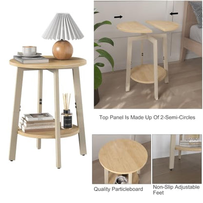 sthmec Side Table, Small Round End Table with Storage Shelf for Small Space, 2-Tier Bedside Table Sofa Couch Table, Round Accent Table Nighstands for Living Room, Bedroom, Natural - color: Natural