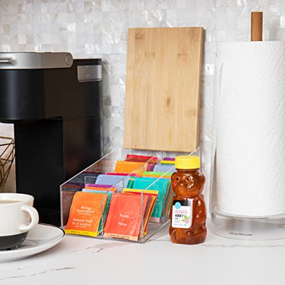Mind Reader Tea Bag Organizer, Tea Station, Countertop Storage, Acrylic, 6.25"L x 9"W x 5.5"H, Brown - style: Tea Bag Caddy