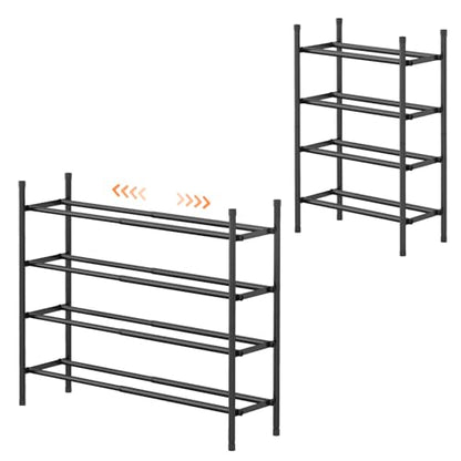 Uneviesyka Expandable Shoe Rack Organizer,Adjustable and Stackable Shoe Storage Shelf,Heavy Duty Metal Small Shoe Rack for Closet Entryway Bedroom (Black, 4 Tier) - size: 4 Tier
