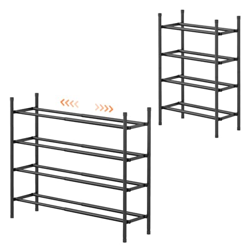 Uneviesyka Expandable Shoe Rack Organizer,Adjustable and Stackable Shoe Storage Shelf,Heavy Duty Metal Small Shoe Rack for Closet Entryway Bedroom (Black, 4 Tier) - size: 4 Tier