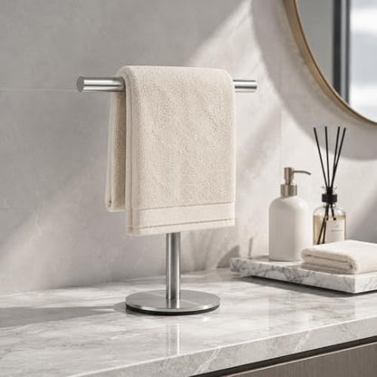 Bath Hand Towel Holder Standing, 13 Inch T-Shape Towel Bar Rack Stand, SUS304 Stainless Steel Brushed Finish,Tower Bar for Bathroom Kitchen Vanity Countertop - color: Silver