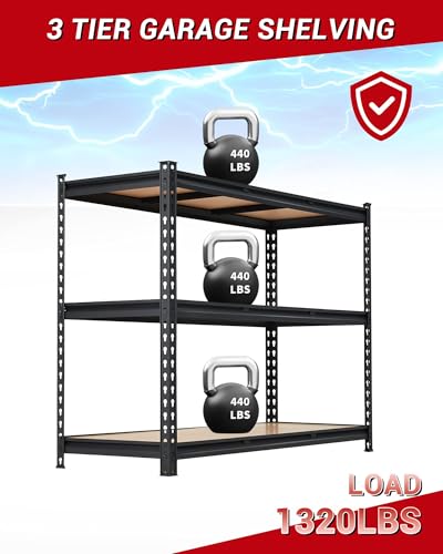 Heavy Duty 3-Tier Adjustable Metal Storage Rack – 48" W x 18" D x 36" H, Industrial Utility Shelving Unit, Reinforced Steel Garage Shelf, 1320 lbs Capacity, Rust-Resistant - size: 120*45*91.2
