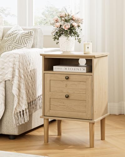 Nightstand, Boho Night Stand with 1 Drawer, Modern Side Accent Table with Open Shelf, Wooden Top Bedside End Table for Bedroom, Living Room, Natural - color: Natural