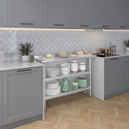 AmGood Stainless Steel Work Table with 1.5" Backsplash and 2 Shelves | Metal Kitchen Food Prep Table | NSF (48" Long x 14" Deep) - size: 48" Long x 14" Deep