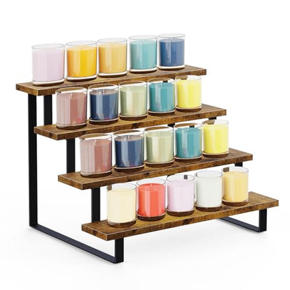 ELITEROO Wood Tiered Display Stand, 4 Tier Display Stands for Vendor Events, Retail Craft Show Display Risers, Table Top Market Display Shelf for Perfume Candles Tumbler Figures Makeup, Straight - size: Straight