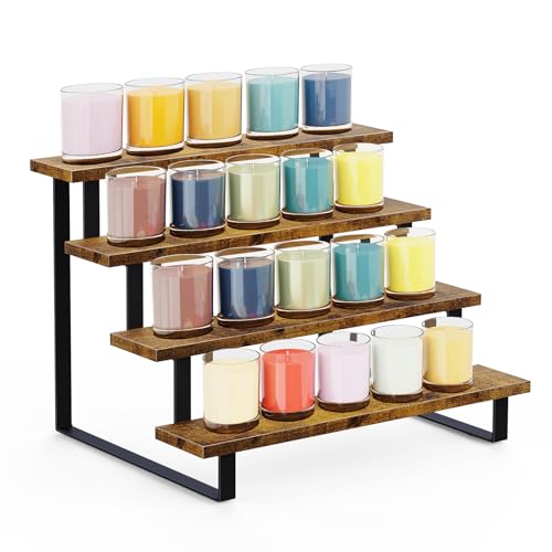 ELITEROO Wood Tiered Display Stand, 4 Tier Display Stands for Vendor Events, Retail Craft Show Display Risers, Table Top Market Display Shelf for Perfume Candles Tumbler Figures Makeup, Straight - size: Straight