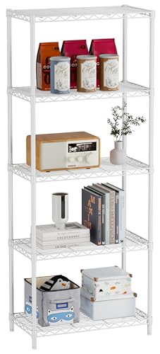 Golpart 5Tier Adjustable Storage Shelves Metal Wire Shelving Standing Shelf | Utility Heavy Duty Unit Rack Closet Organize for Home Kitchen Laundry Room Organization Pantry 12"Dx22"Wx59"H White - color: White, size: 5-tier-12"Dx22"Wx59"H