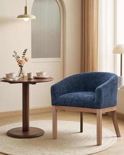Barrel Dining Chair with Arms Set of 2,Upholstered Chenille Armchair, Curved Back Mid-Century Accent Chair with Solid Wood Legs, Kitchen Dining Room, Breakfast Nook,Home Office,Blue - color: Blue