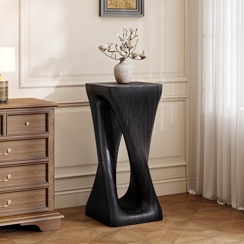 Merax Twist Shape MGO Accent Side Table, Unique Modern End Table with Wide Pedestal & Tabletop, Small Drink Tables for Living Room, Bedroom Night Stand Bedside Table, No Assembly Required, Black - color: Black, size: Twist Shaped
