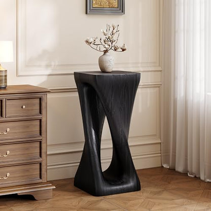 Merax Twist Shape MGO Accent Side Table, Unique Modern End Table with Wide Pedestal & Tabletop, Small Drink Tables for Living Room, Bedroom Night Stand Bedside Table, No Assembly Required, Black - color: Black, size: Twist Shaped
