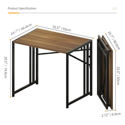 Lutown-Teen Folding Computer Desk 32 inch Writing Gaming Computer Camping Table, No Assembly Required Home Office Desk, Espresso - color: Espresso, size: 32 Inch