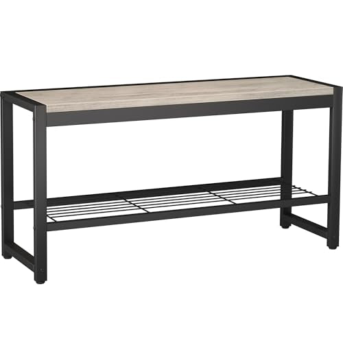 HOMEFORT 2 Tiers Shoe Bench, Retro Industrial Shoe Storage Bench with Mesh Shelf and Sturdy Metal Frame, Metal Shoe Rack Bench for Hallway, Mudroom, Living Room, Washed Gray - color: Washed Gray, size: 35.4"(2 Tiers)