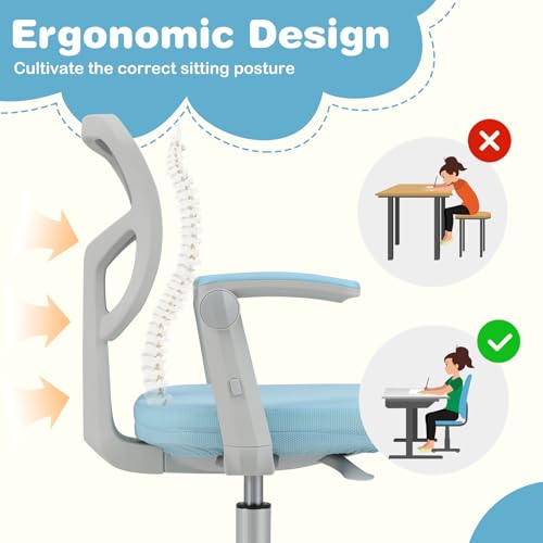 HONEY JOY Kids Desk Chair, Children Study Chair with Adjustable Height/Armrest/Footrest, Swivel Rolling Mesh Task Student Chair, Kids Computer Chair for Teens Girls Boys, Home, School, Office (Blue) - color: Blue