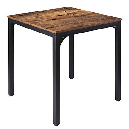 MUPATER Square Industrial Kitchen Dining Table, Desk for Small Spaces with Stable Metal Sturdy Construction, 27.6''W x 27.6''L x 29.5''H, Rustic Brown