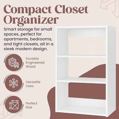 B&B HARDWARE Tall Shelf Tower Storage Unit – White Wood Closet Shelving with Vertical Shelf Storage - Stylish Display Shelf - Closet Shelves System - Versatile Shelving Units for Closet