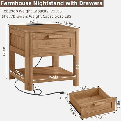 Joaxswe Farmhouse Side Tables Living Room, Small Nightstand with 1 Drawers & Open Shelving & 4 Thickened Table Legs, Dark Wood - color: Dark Wood, size: Single
