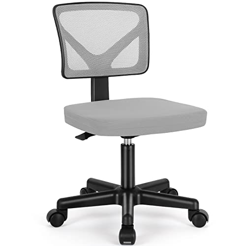 Sweetcrispy Small Desk Chair, Ergonomic Low-Back Mesh Rolling Work Swivel Chairs with Wheels, Armless Comfortable Seat Lumbar Support for Home, Bedroom, Study, Student, Adults, Grey - color: Grey