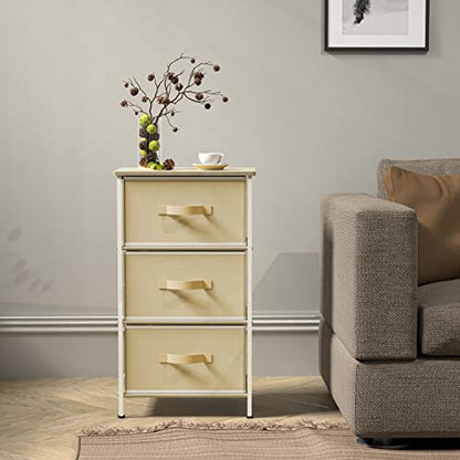 Simple Houseware 3 Drawer Nightstand Dresser with Wood Top, Beige - color: Beige, size: 3 Drawers