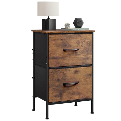 WLIVE Night Stand, Small Dresser with 2 Drawers & Wooden Top, Nightstand with Fabric Bins, Bedside Table End Table for Bedroom, Closet, Entryway, College Dorm, Rustic Brown - color: A-rustic Brown, size: 11.8"D x 15.7"W x 24.9"H