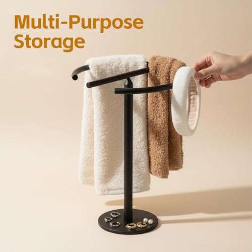 Stainless Steel Matte Black Hand Towel Stand, 13 Inch | Freestanding Countertop, For Bathroom Vanity Kitchen, Holds 2 Towels, Rust-Resistant, Easy Install - color: Matte Black