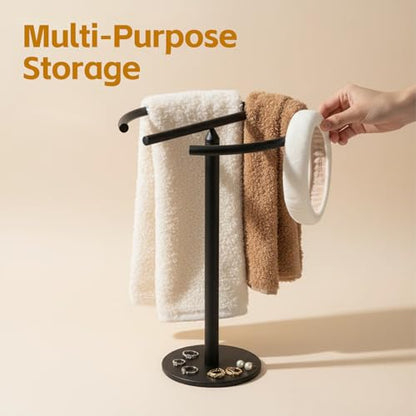 Stainless Steel Matte Black Hand Towel Stand, 13 Inch | Freestanding Countertop, For Bathroom Vanity Kitchen, Holds 2 Towels, Rust-Resistant, Easy Install - color: Matte Black