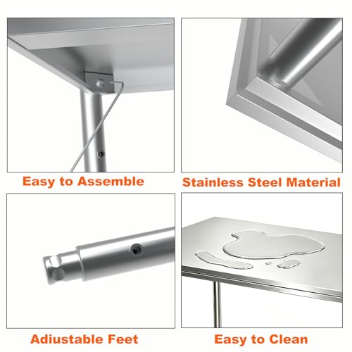 Stainless Steel Prep Table 28x20x33.5 Inch, Commercial Work Table Heavy Duty with Adjustable Undershelf, Multipurpose Workstation for Restaurant Kitchen, Bakery, Home Garage & Outdoor - size: 28x20x33.5 Inch