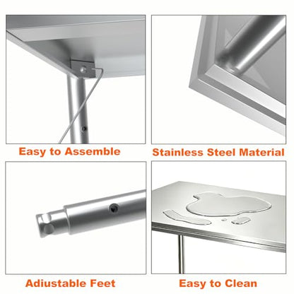 Stainless Steel Prep Table 48x24x33.5 Inch, Commercial Work Table Heavy Duty with Adjustable Undershelf, Multipurpose Workstation for Restaurant Kitchen, Bakery, Home Garage & Outdoor - size: 48x24x33.5 Inch