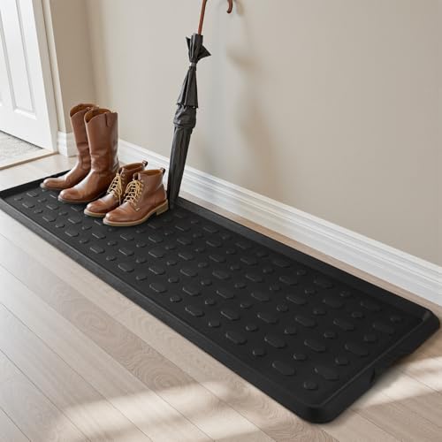 tchdio Durable Rubber Boot Tray and Shoe Mat for Entryway - Heavy Duty Waterproof Shoe Tray Organizer, Non Slip Boot Trays for Front Door, Entryway Muddy Shoes Storage, 16x48 Inches - color: Black Dots, size: 16"x48"