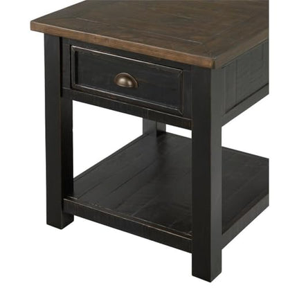 Martin Svensson Home Monterey Solid Wood End Table, Black and Brown | Farmhouse Rustic, Coastal Side Table, Drawer and Shelf - color: Black With Brown Top