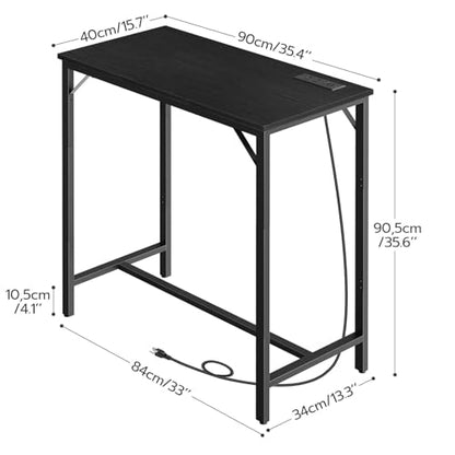 HOOBRO Bar Table with Charging Station, Rectangular Pub Table, High Top Coffee Table, Counter Bar Height Table, Narrow Long Dining Table, 35.4" L x 15.7" W x 35.6" H, Black BB90UBT01N1 - color: Black